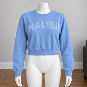 Recycled Threads Malibu Sweatshirt Womens S Blue Cropped Embroidered Coastal